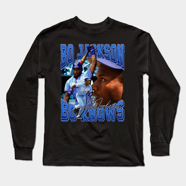 Bo Jackson Bo Knows Signature Vintage Legend Baseball Football Bootleg Rap Graphic Style Long Sleeve T-Shirt by Koch Sean